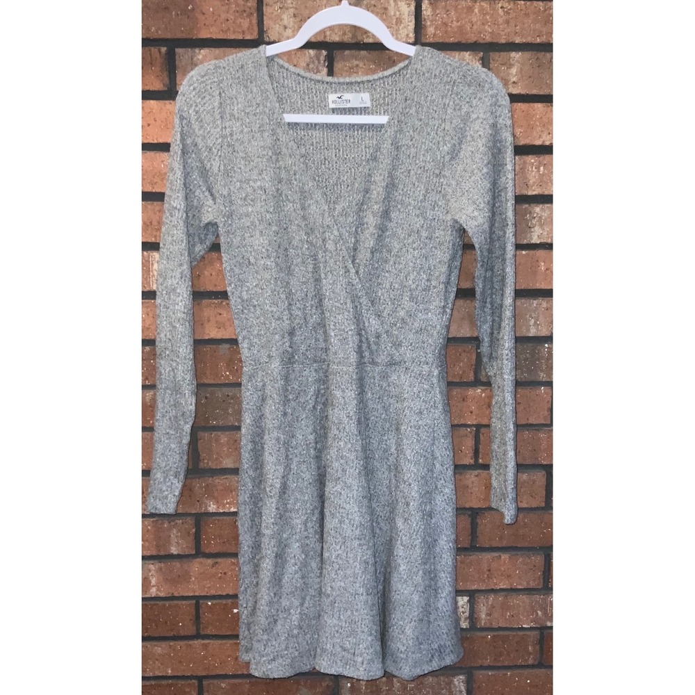 Hollister Womens Long Sleeve Wrap Front Knit Mini Dress Heather Gray Size L